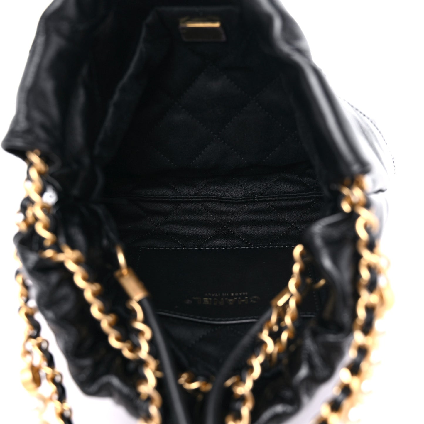 Shiny Crumpled Calfskin Quilted Pearl Mini Chanel 22 Black