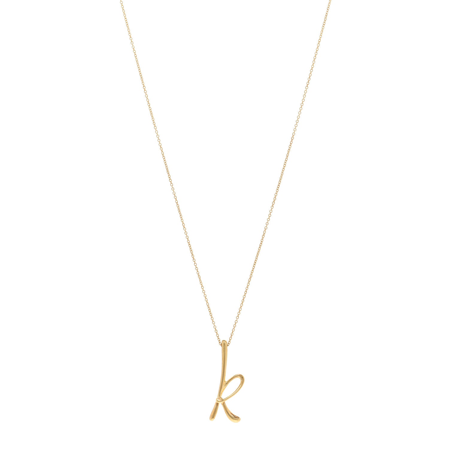 Tiffany 18K Yellow Gold Elsa Peretti Letter K Pendant Necklace 1 of 4