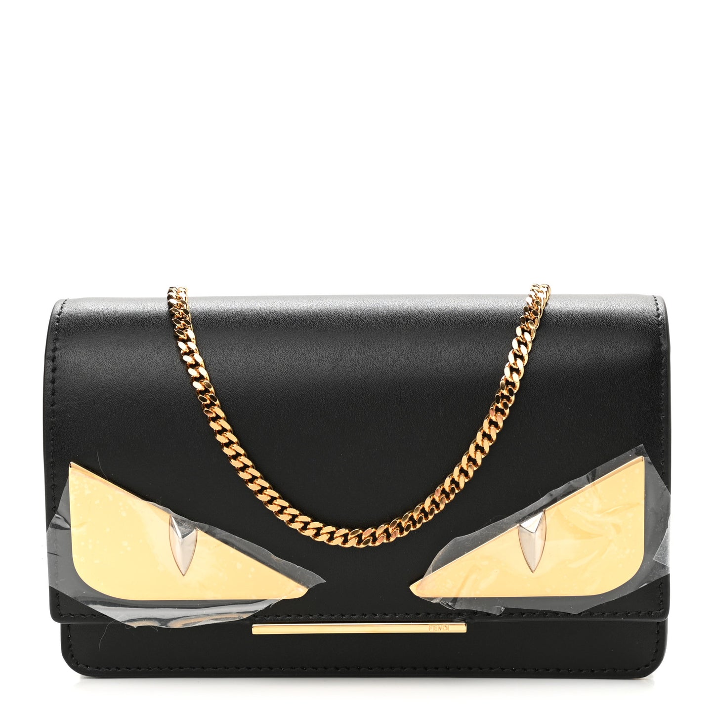 Vitello Liberty Lucido Metal Monster Eyes Tube Wallet on Chain Black