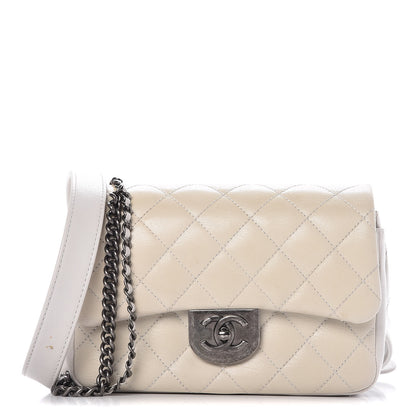 Chanel Shiny Goatskin Quilted Small Double Carry Waist Chain Flap White 1 of 15