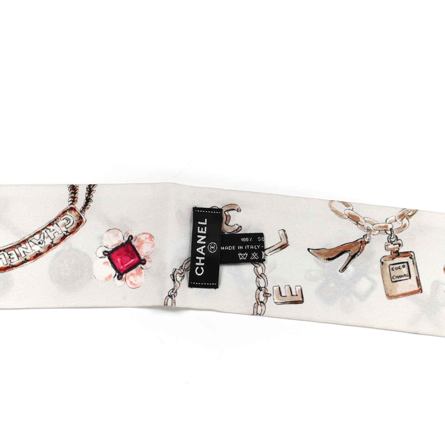Silk CC Charms Slim Bandeau Scarf White Pink