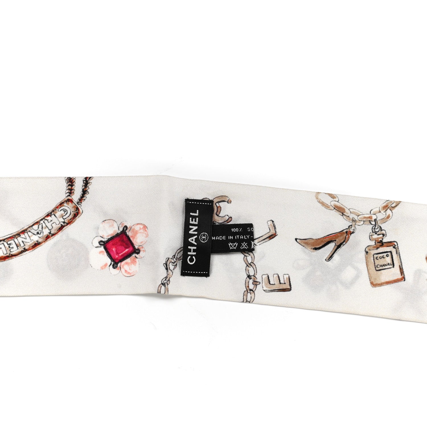 Chanel Silk CC Charms Slim Bandeau Scarf White Pink 3 of 3