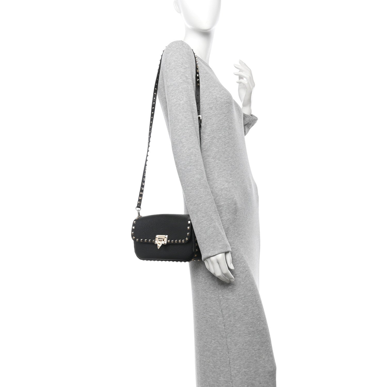 Valentino Garavani Pebbled Calfskin Medium Rockstud Flip Lock Shoulder Bag Black 2 of 14