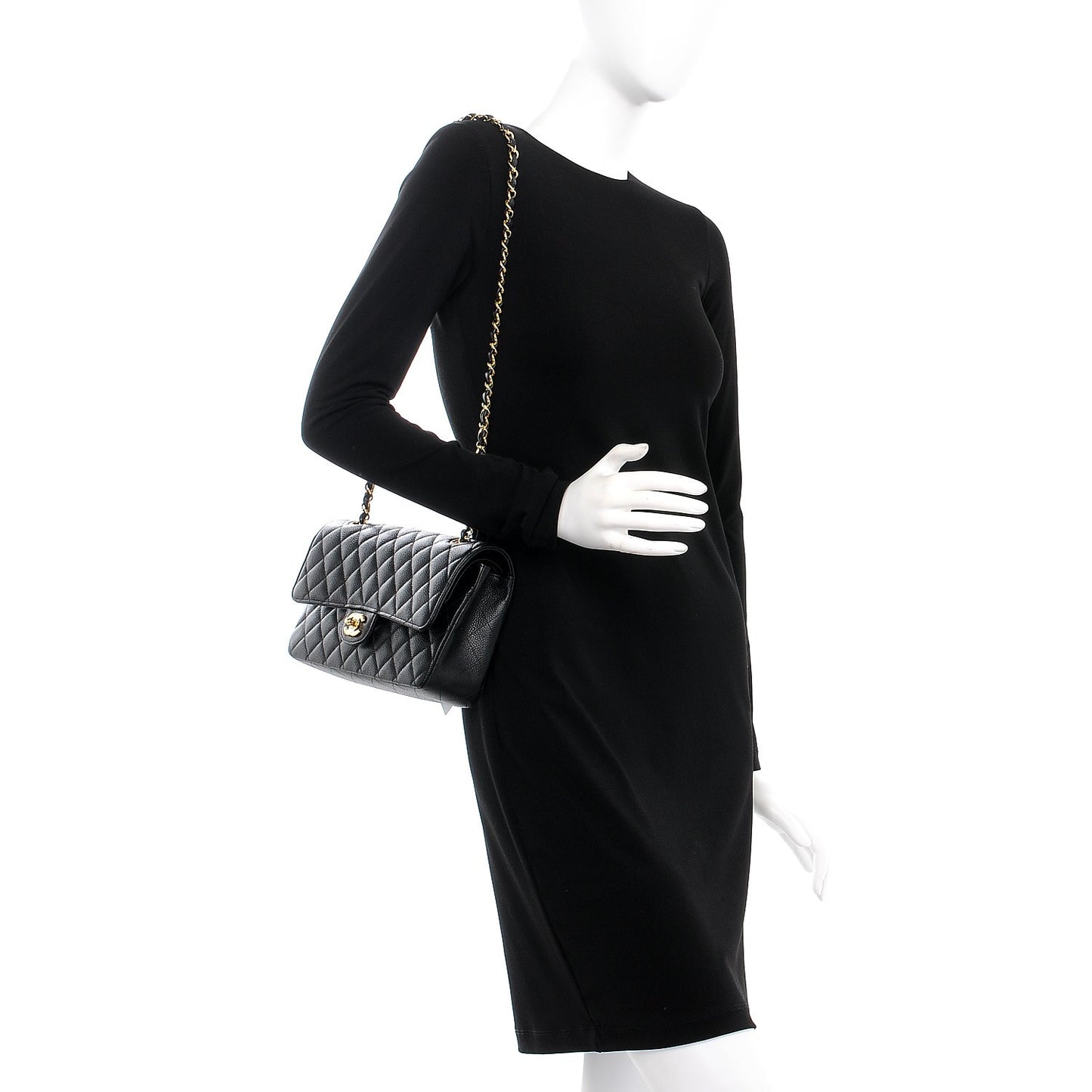 Caviar Quilted Medium Double Flap Black