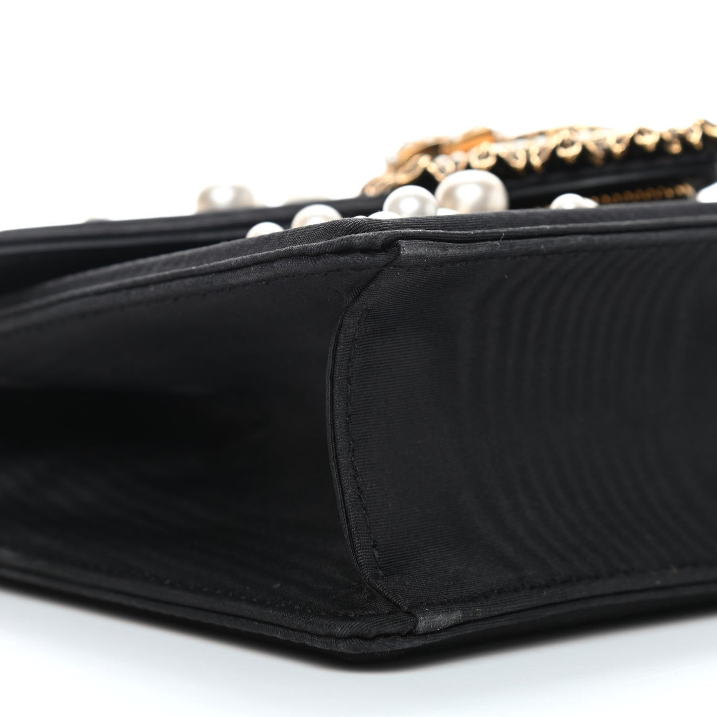 Moire Pearl Embellished Small Devotion Top Handle Bag Black