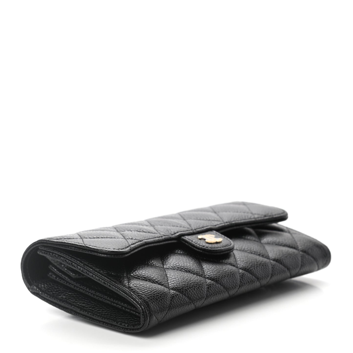 Caviar Quilted Large Gusset Flap Wallet Black