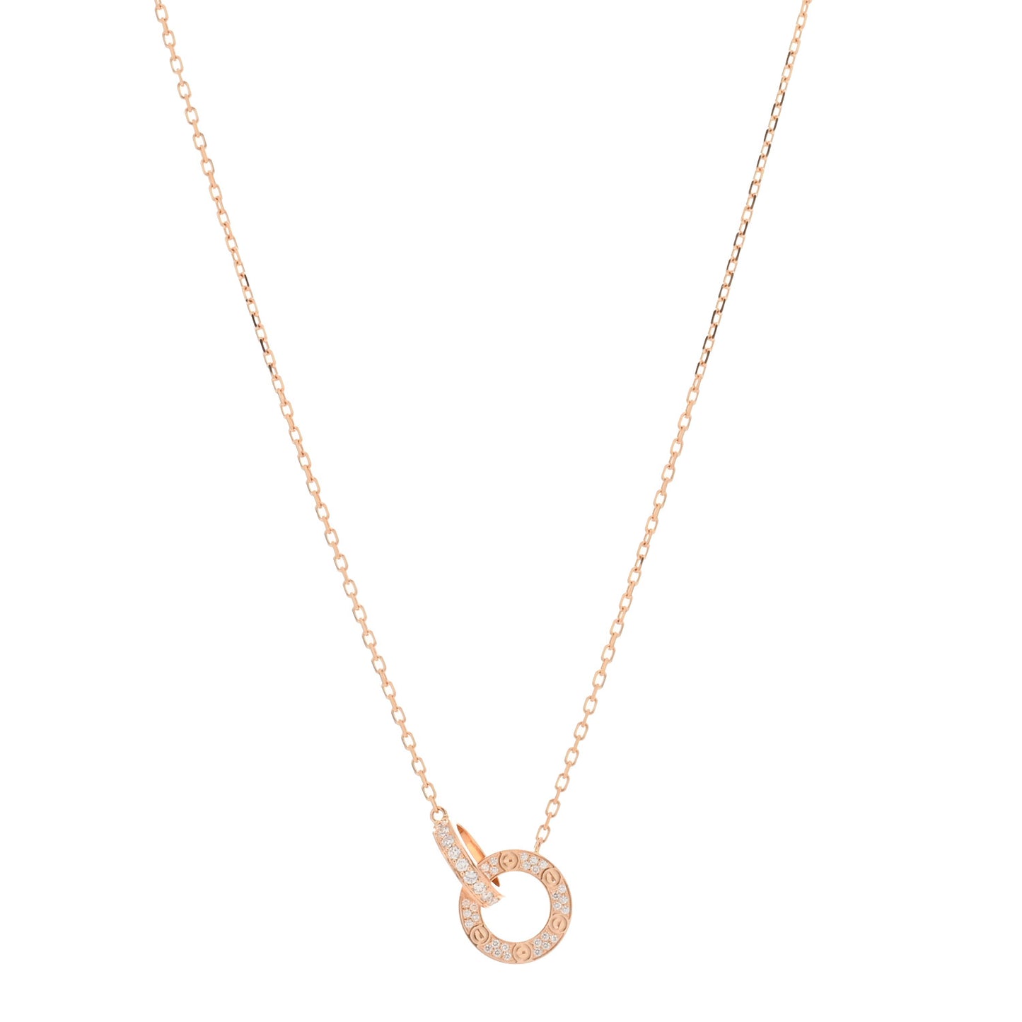 18K Pink Gold Diamond Interlocking LOVE Paved Necklace
