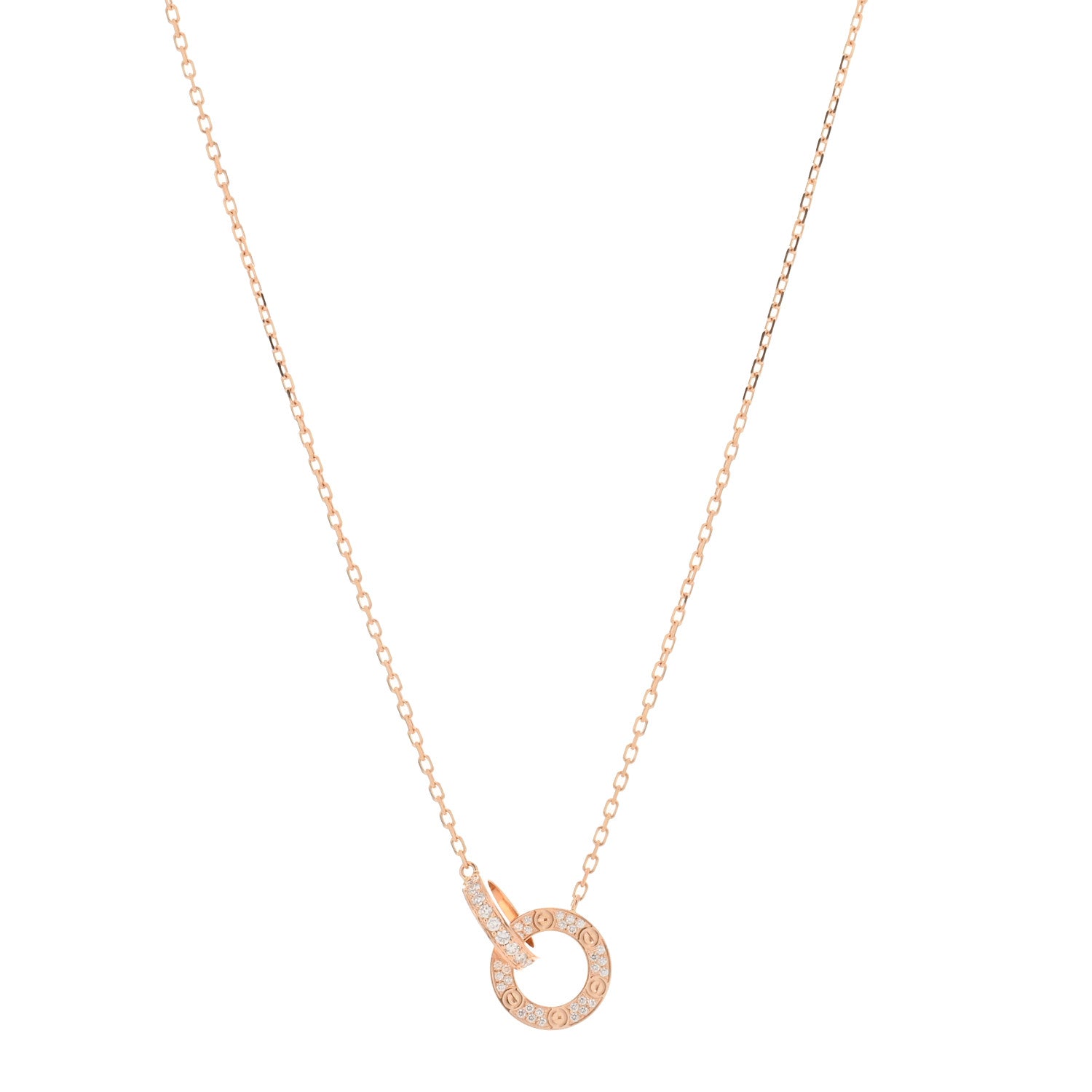 Cartier 18K Pink Gold Diamond Interlocking LOVE Paved Necklace 1 of 3