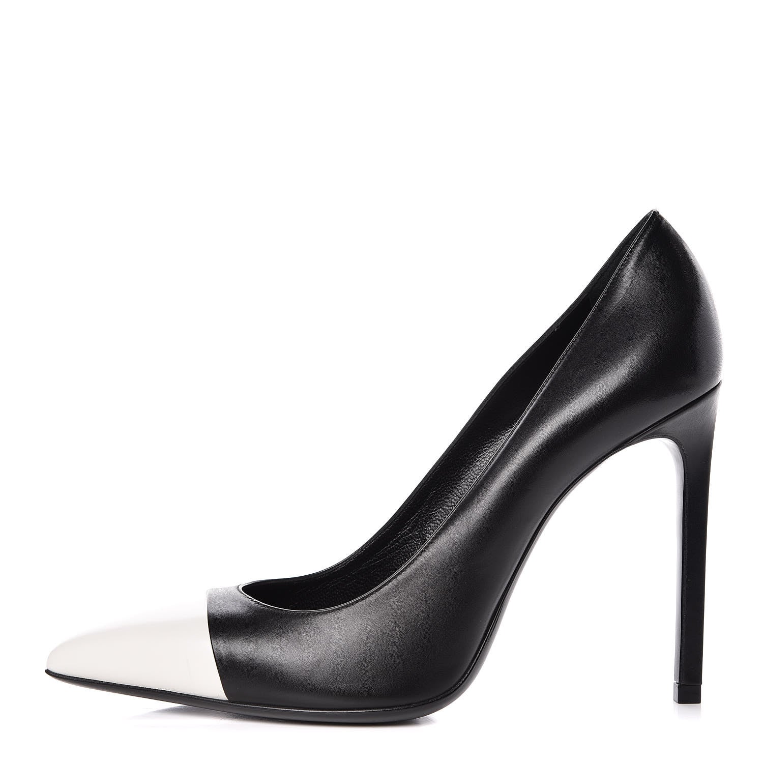 Saint Laurent Calfskin Bi-Color Cap Toe 105 Pumps 38.5 Black Porcellana 1 of 12