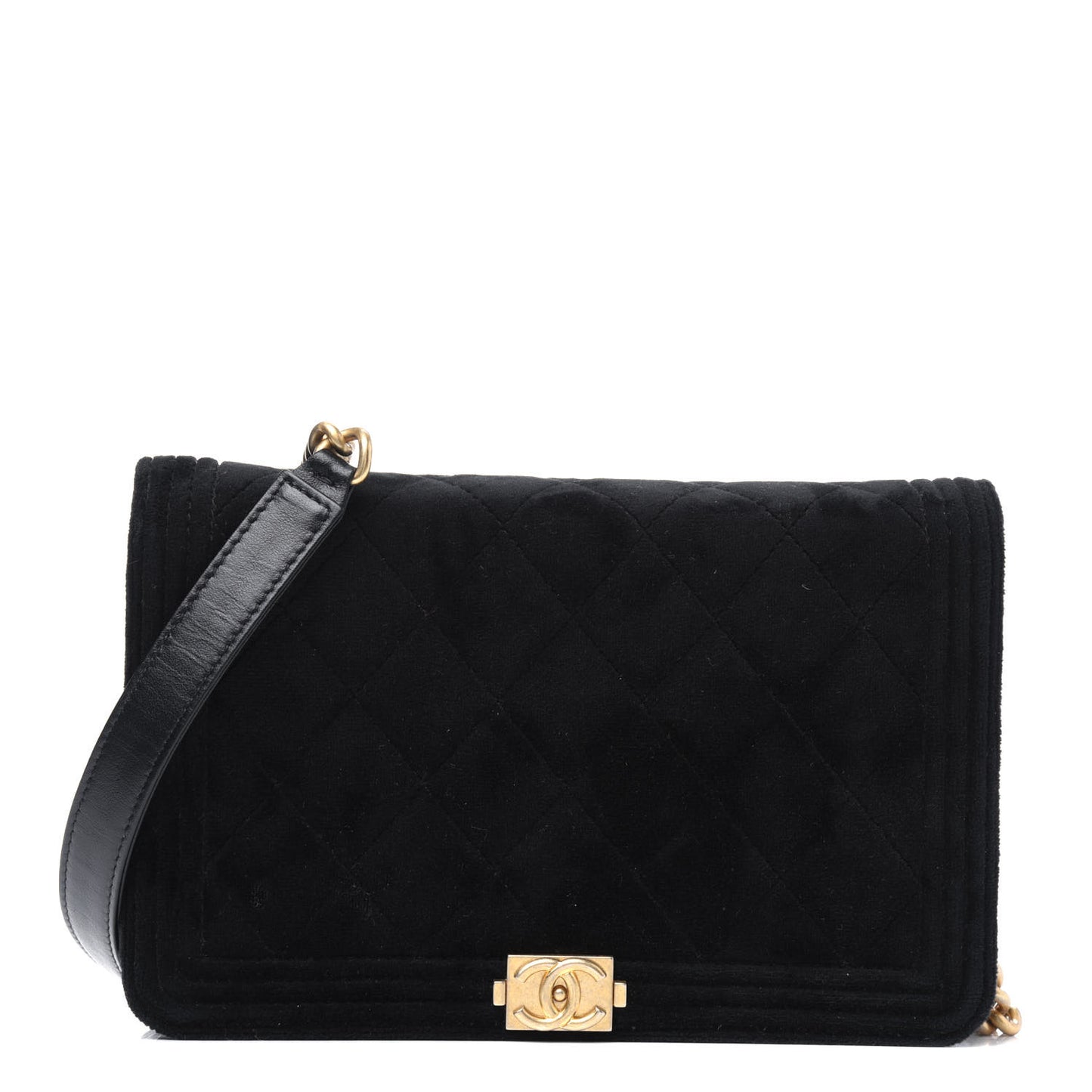 Velvet Quilted Boy Wallet On Chain WOC Black