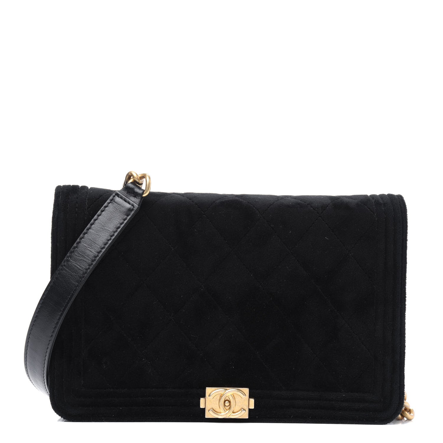 Chanel Velvet Quilted Boy Wallet On Chain WOC Black 1 of 14