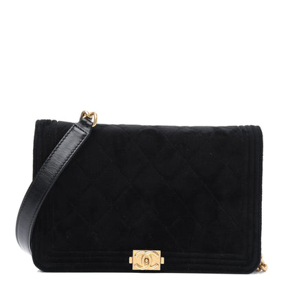 Chanel Velvet Quilted Boy Wallet On Chain WOC Black 1 of 14