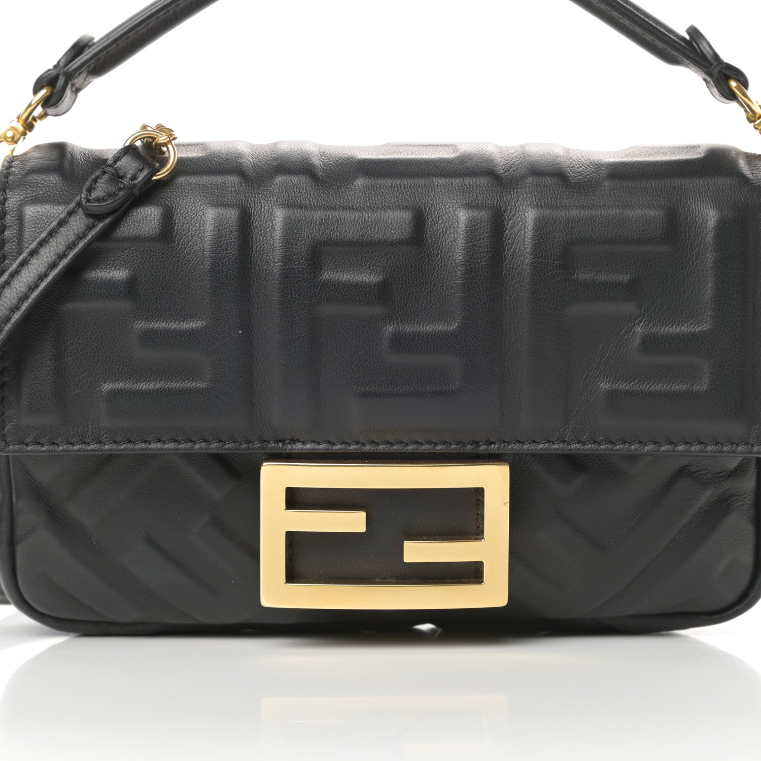 Fendi Nappa FF 1974 Embossed Mini Baguette Black 9 of 12