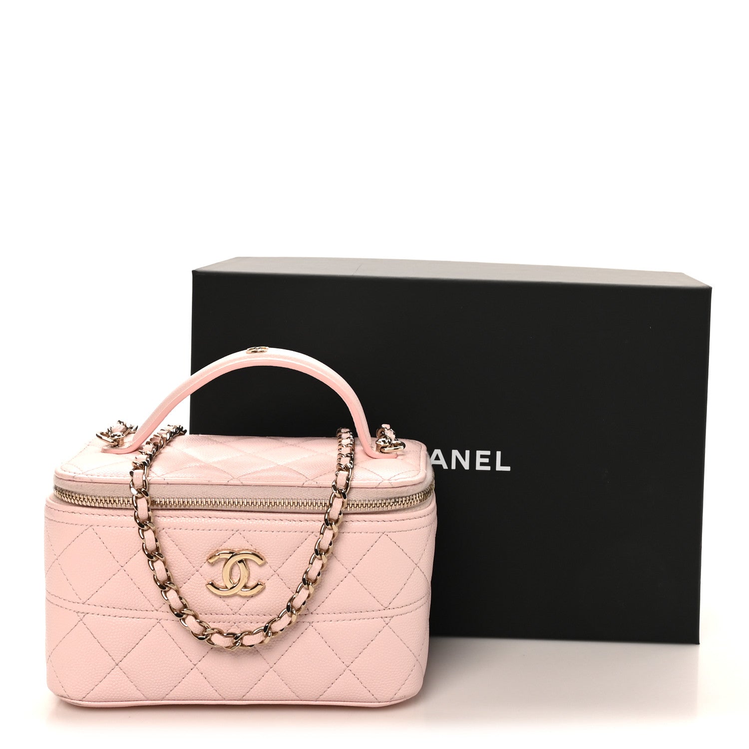 Chanel Caviar Quilted Top Handle Vanity With Chain Light Pink 12 of 12