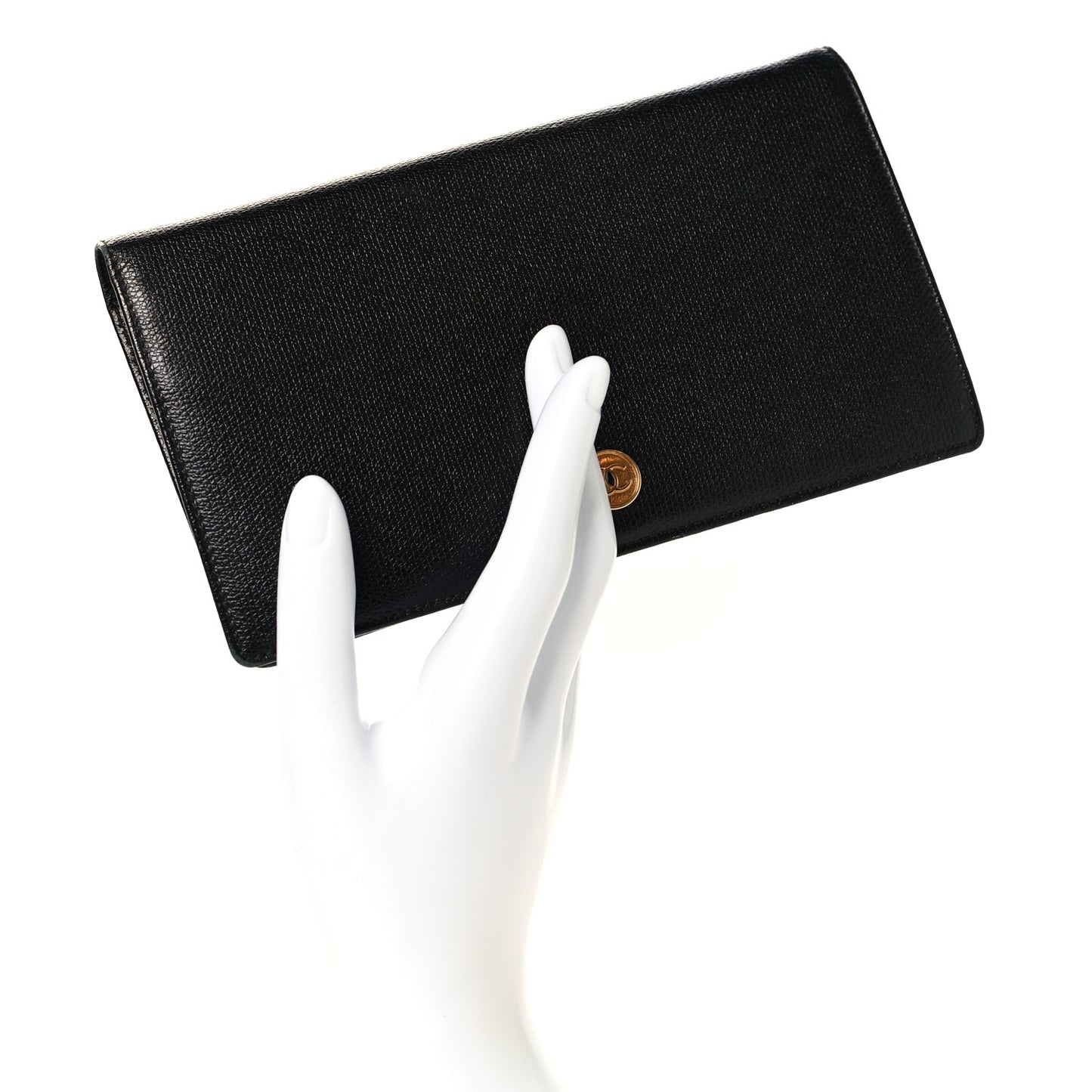 Grained Calfskin CC Button Yen Wallet Black