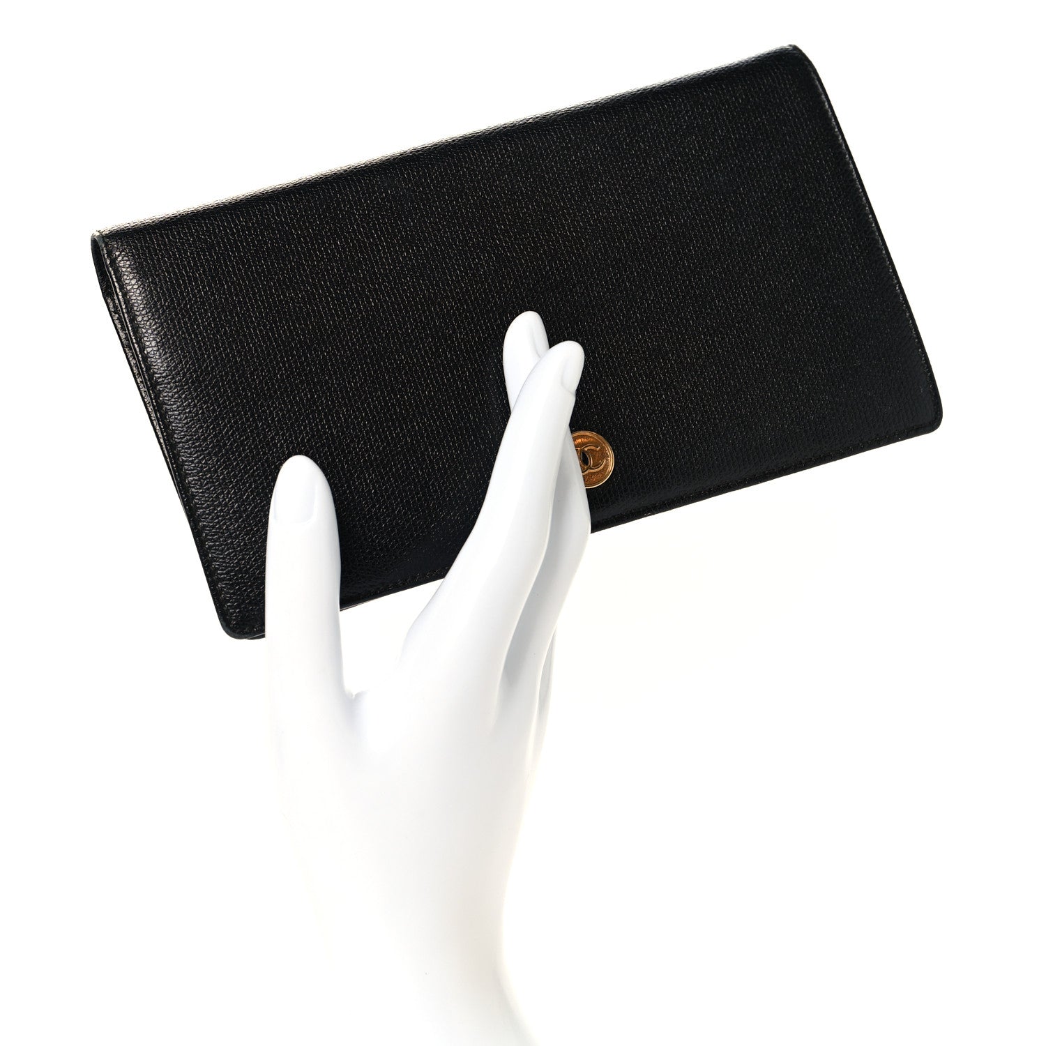 Chanel Grained Calfskin CC Button Yen Wallet Black 2 of 9