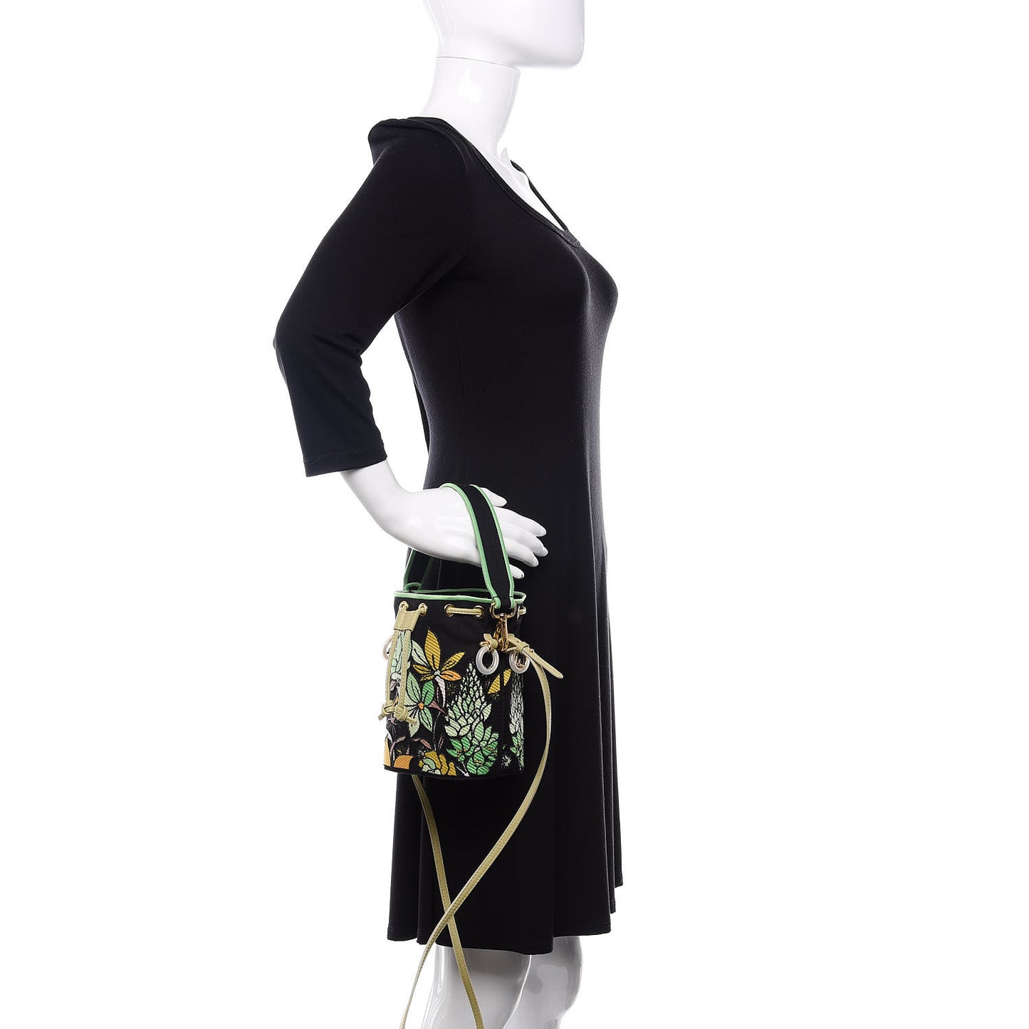 Canvas Vitello Century F is Fendi Psychedelic Flowers Embroidered Mini Mon Tresor Bucket Bag Verde Mandorlo Multicolor