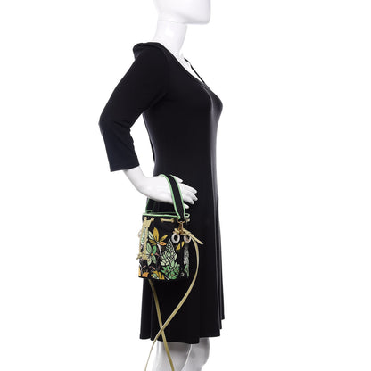 Fendi Canvas Vitello Century F is Fendi Psychedelic Flowers Embroidered Mini Mon Tresor Bucket Bag Verde Mandorlo Multicolor 3 of 11