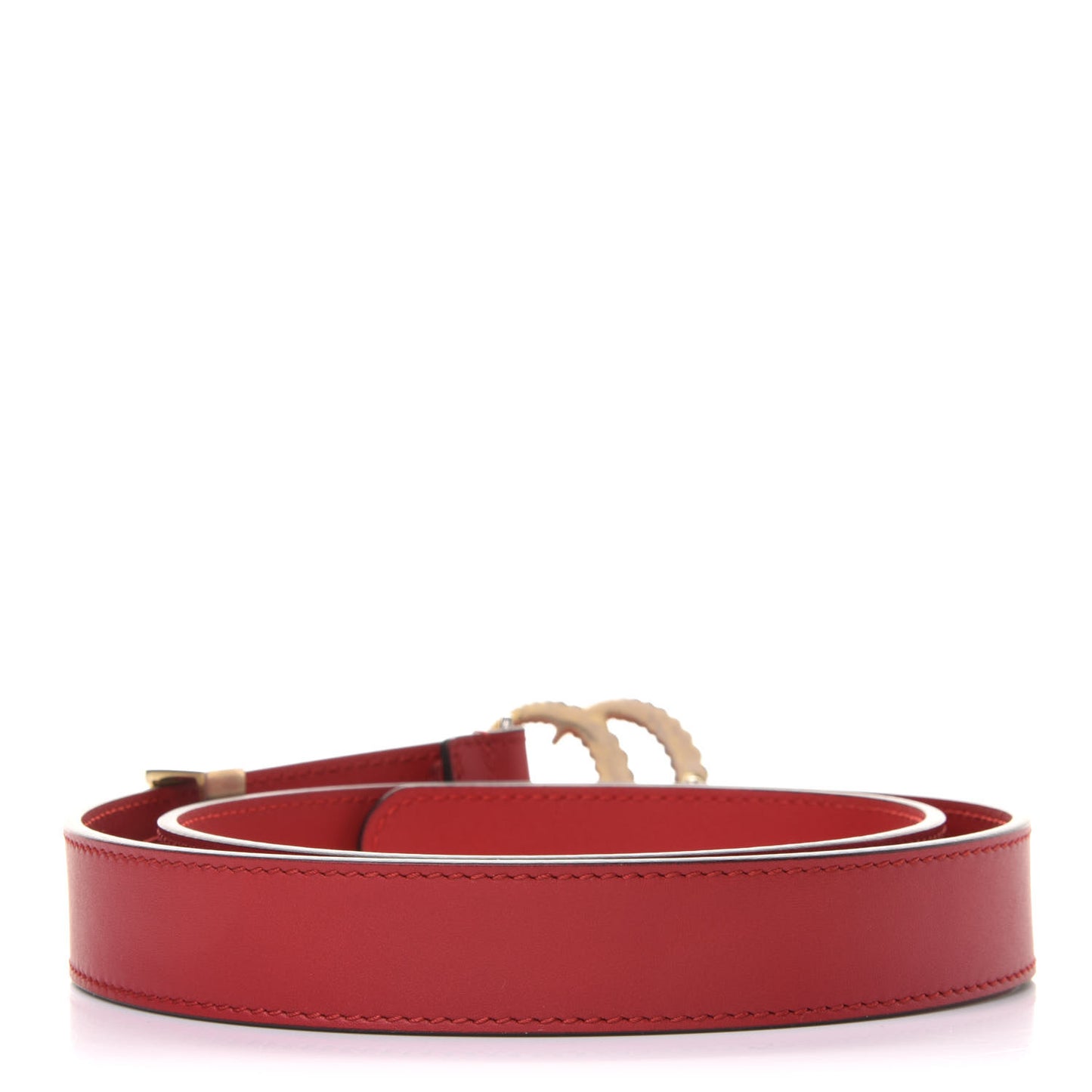 Moon Calfskin Torchon Double G 25mm Belt 75 30 Hibiscus Red