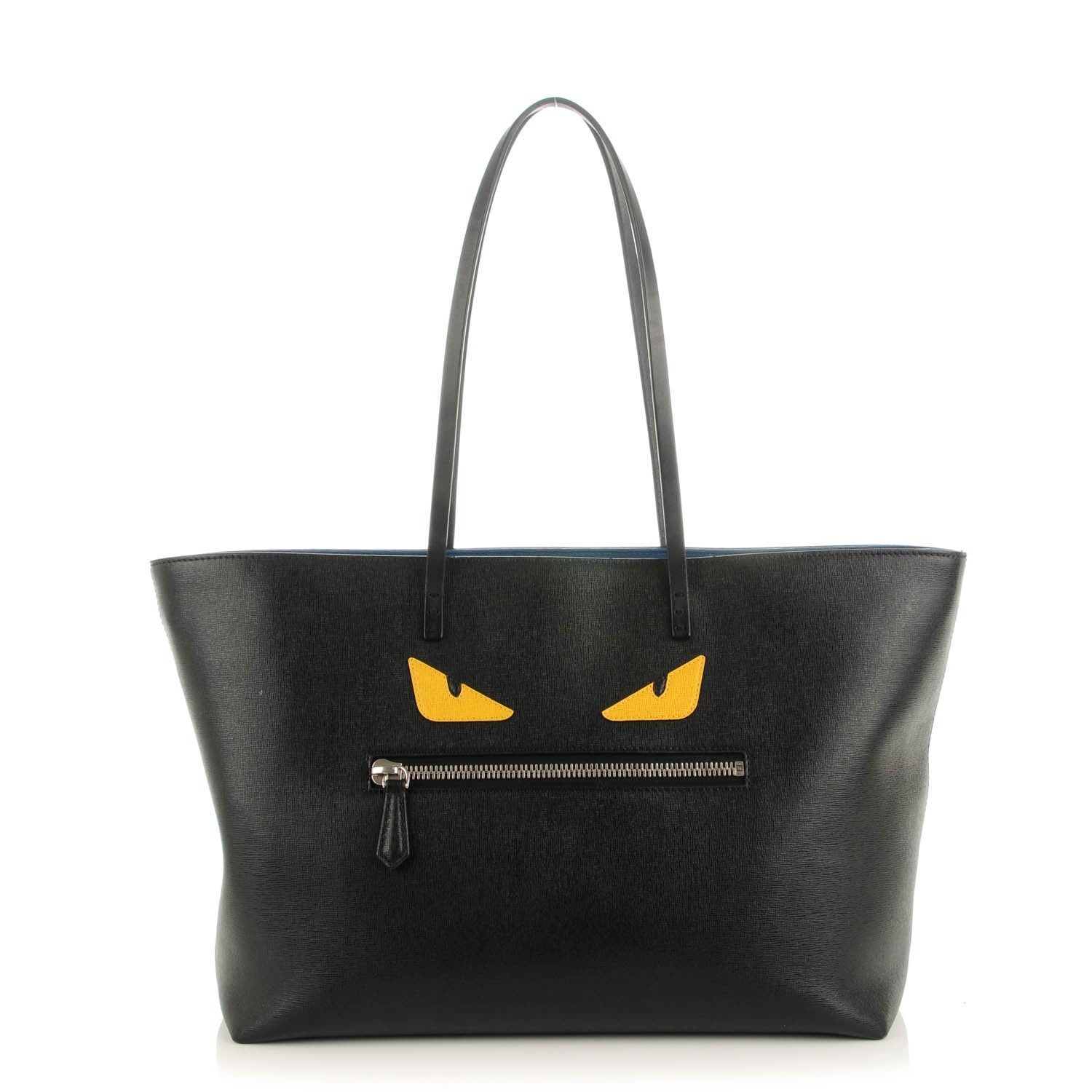 Fendi Vitello Elite Cuoio Monster Buggies Medium Roll Tote Black Multicolor Blue Cobalto 1 of 8