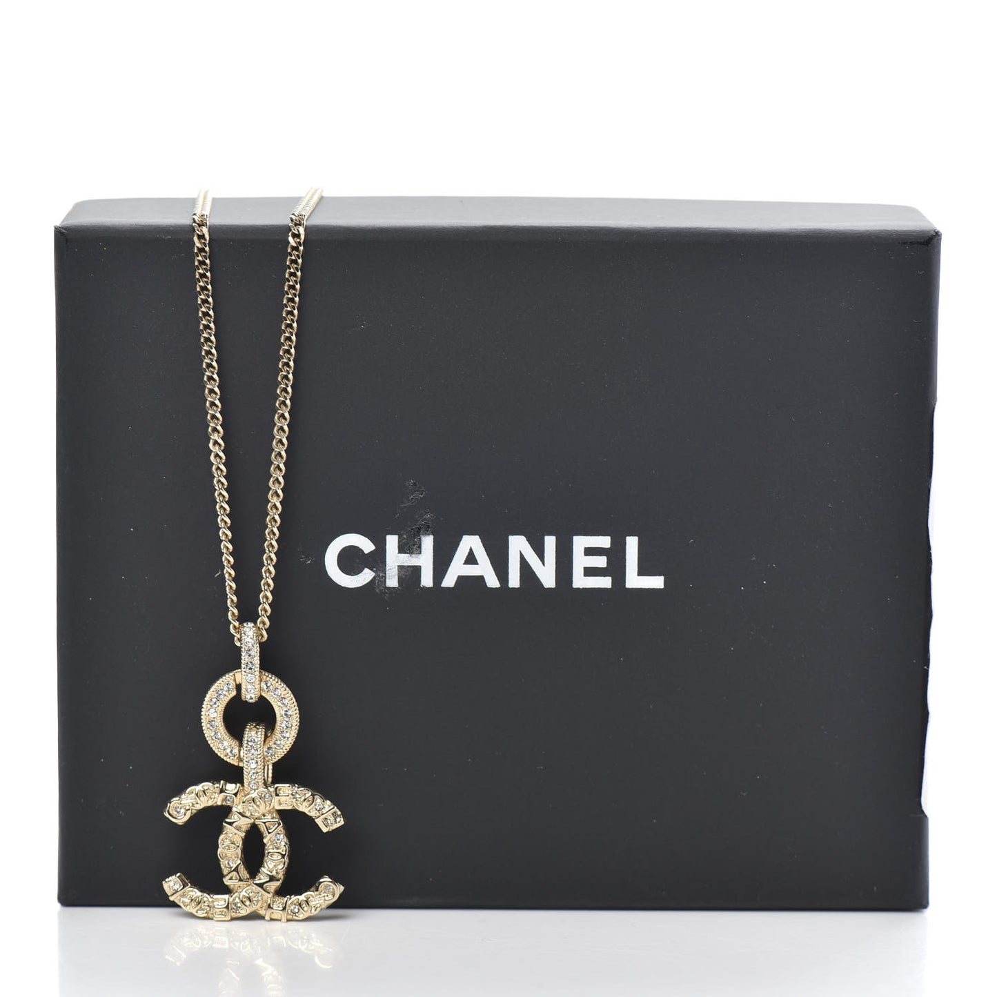 Crystal CC Logo Pendant Necklace Gold