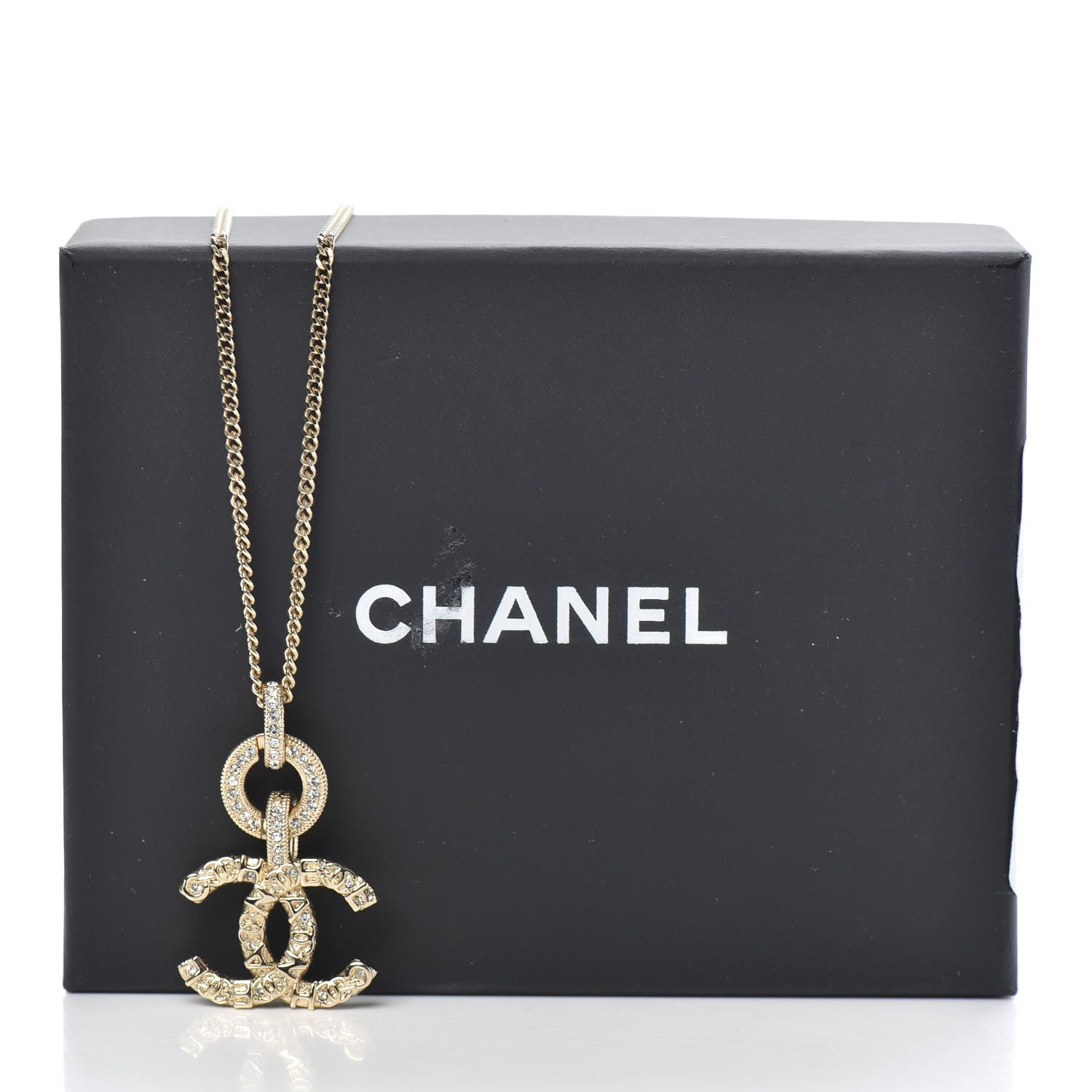 Chanel Crystal CC Logo Pendant Necklace Gold 6 of 6