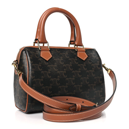 Celine Triomphe Canvas Calfskin Small Boston Bag Tan 3 of 10