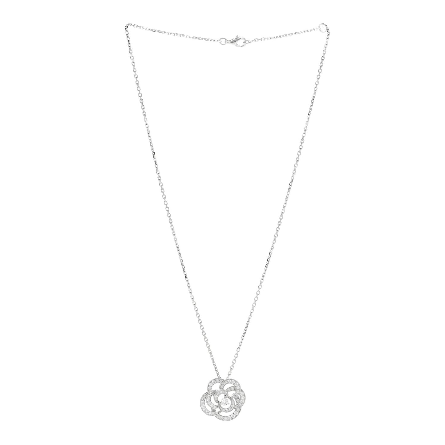 18K White Gold Diamond Small Fil De Camelia Pendant Necklace