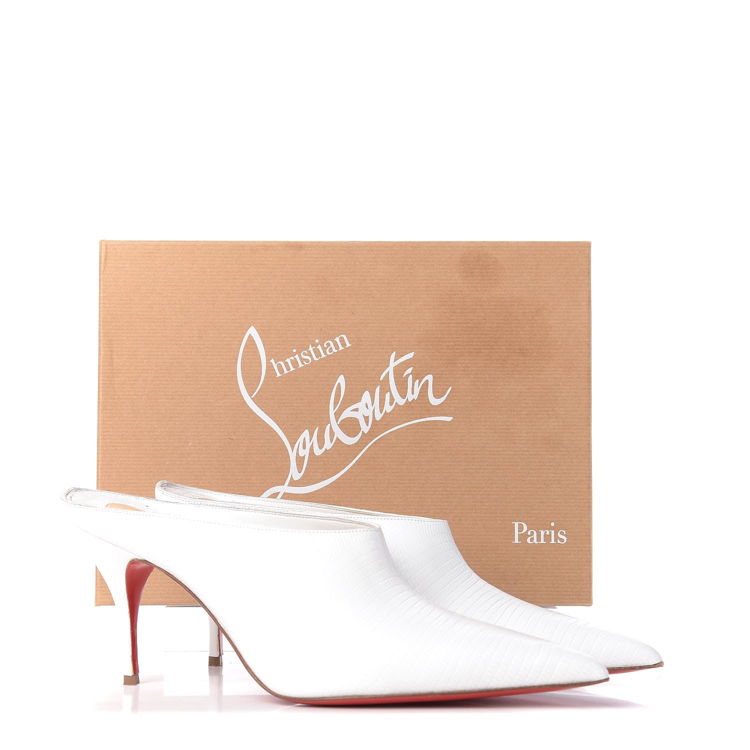 Christian Louboutin Calfskin Lizard Embossed Quart 80 Mules 40.5 White 10 of 10