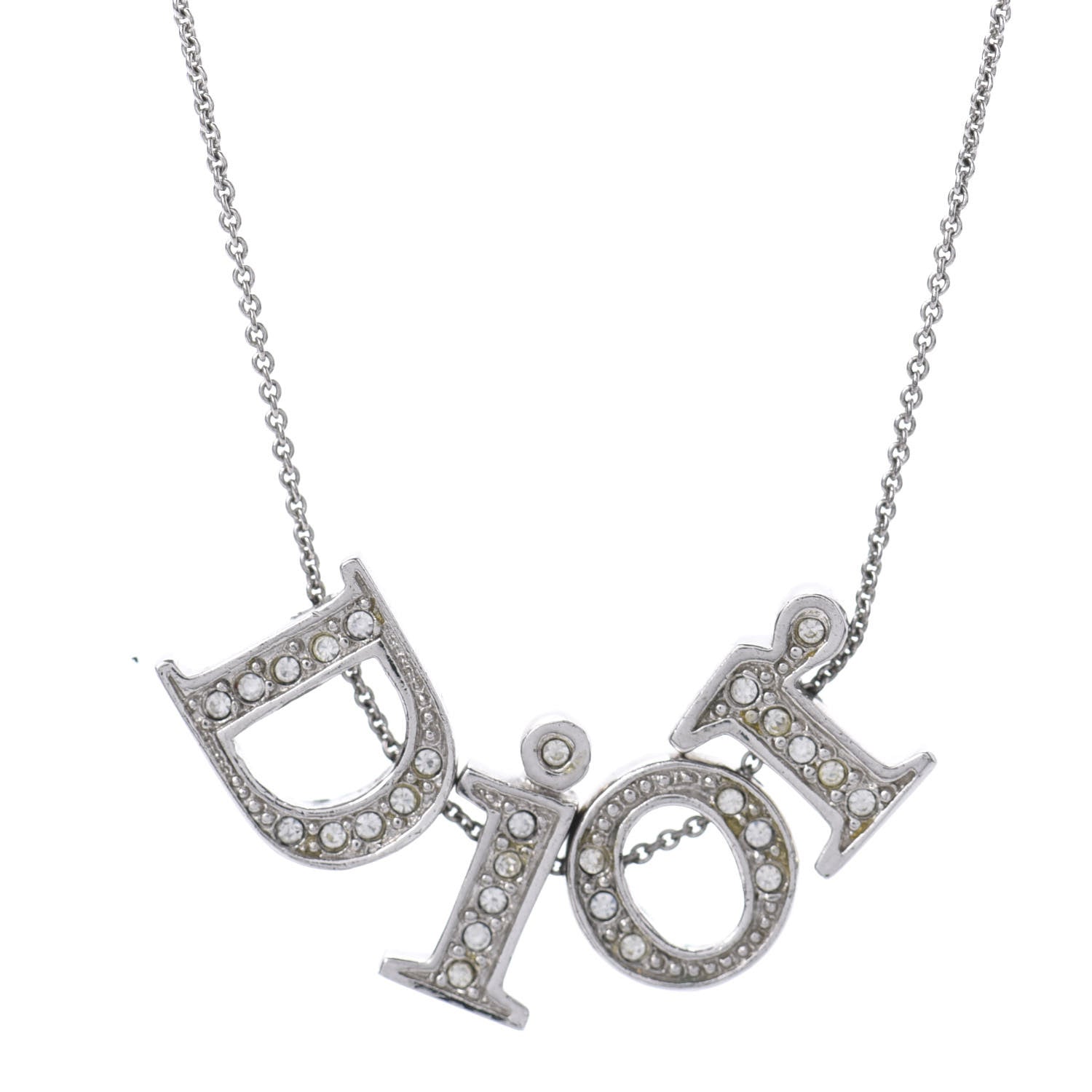Christian Dior Crystal Logo Necklace Silver 4 of 5