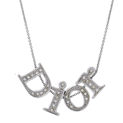 Christian Dior Crystal Logo Necklace Silver 4 of 5