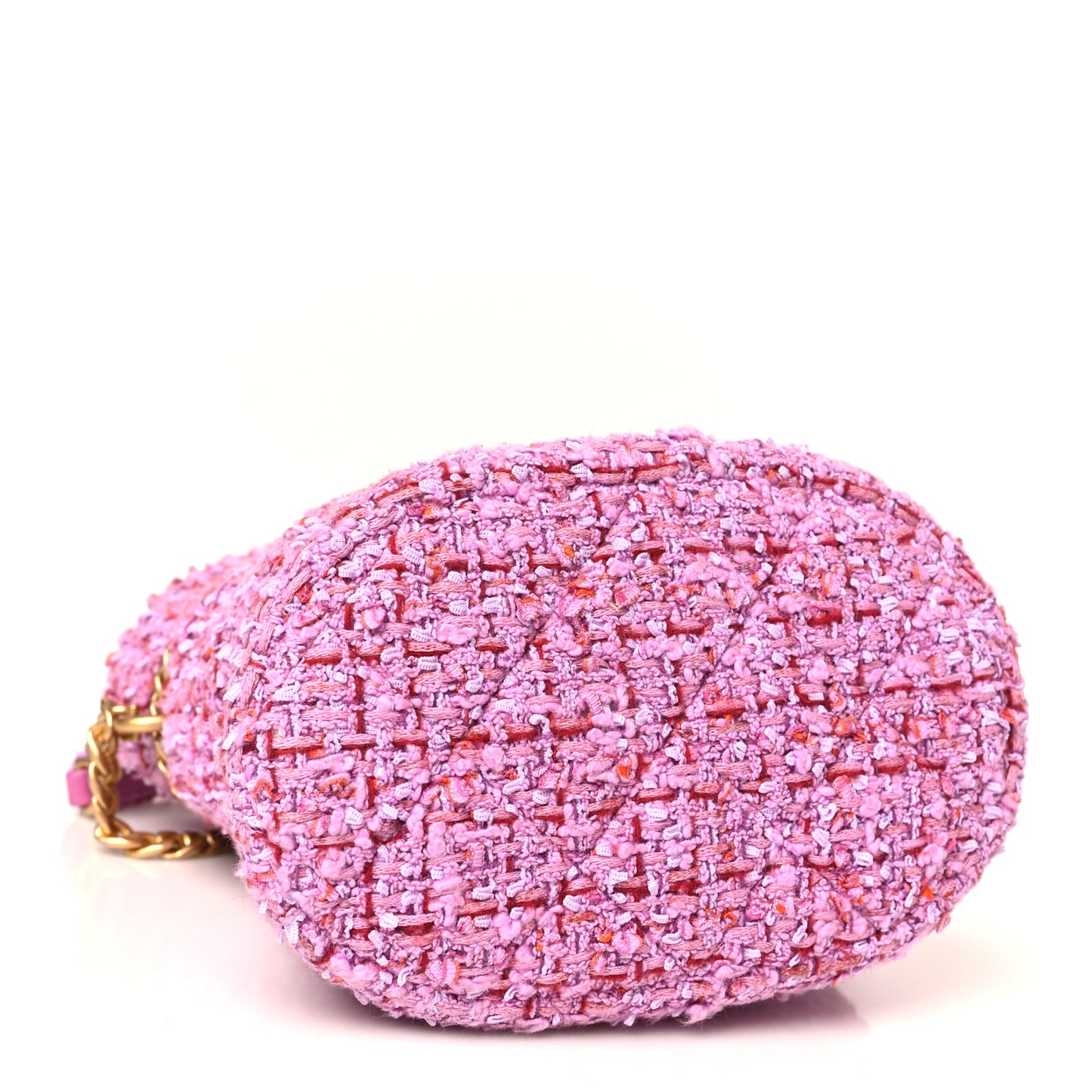 Tweed Enamel Quilted Pending CC Bucket Drawstring Bag Light Purple Pink Red