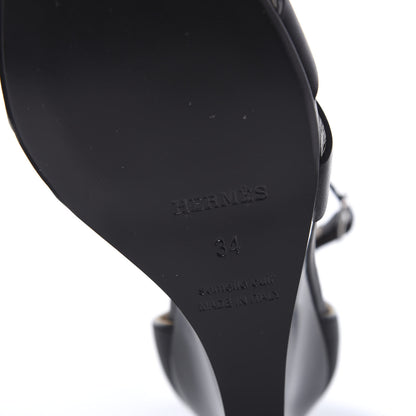 Hermes Calfskin Legend Wedge Sandals 34 Black 6 of 9