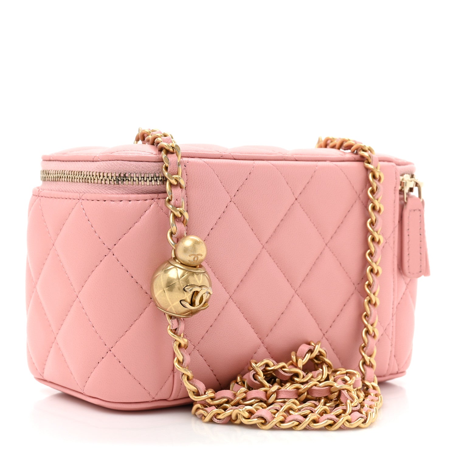 Chanel Lambskin Quilted Small Pearl Crush Vanity Case With Chain Light Pink 4 of 12
