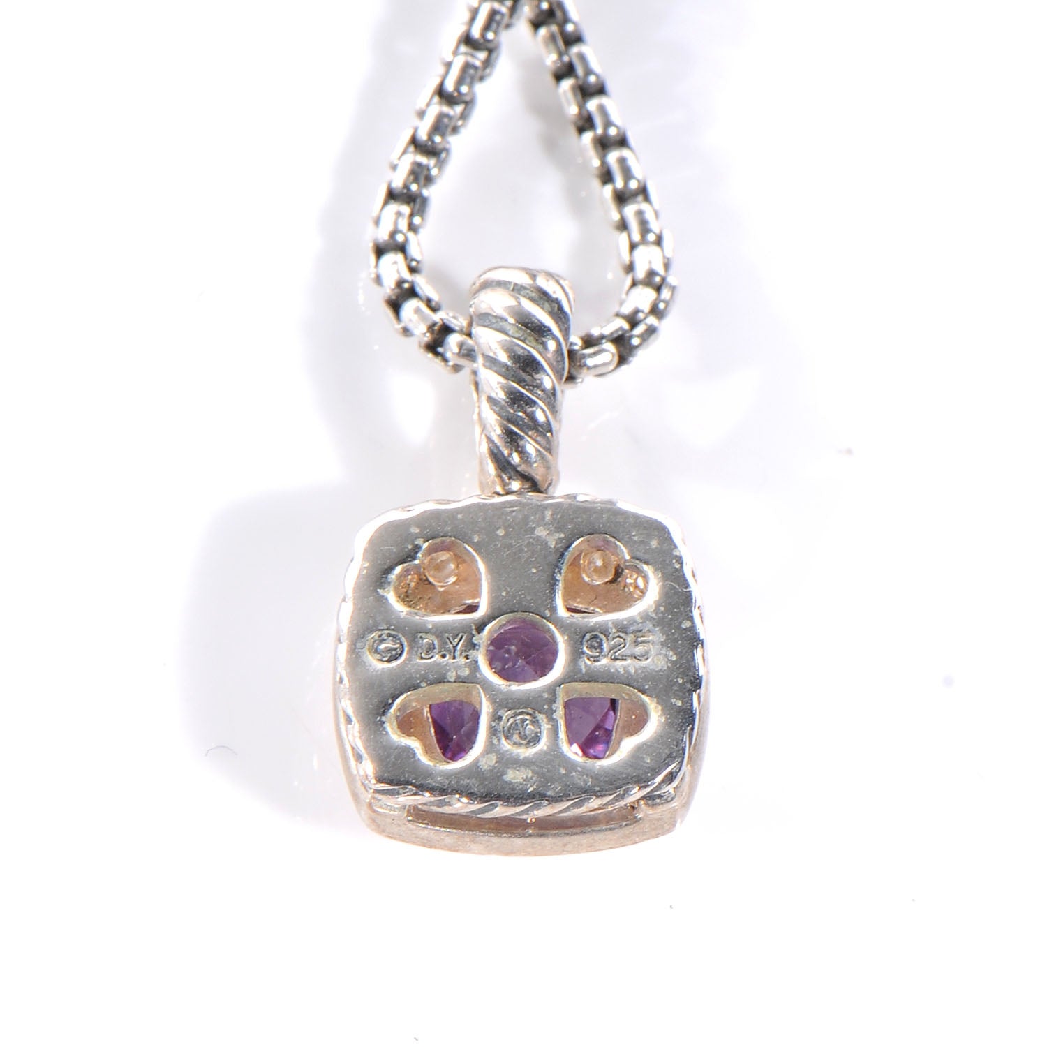 David Yurman Sterling Silver Diamond Amethyst 7mm Petite Albion Pendant Necklace 3 of 5