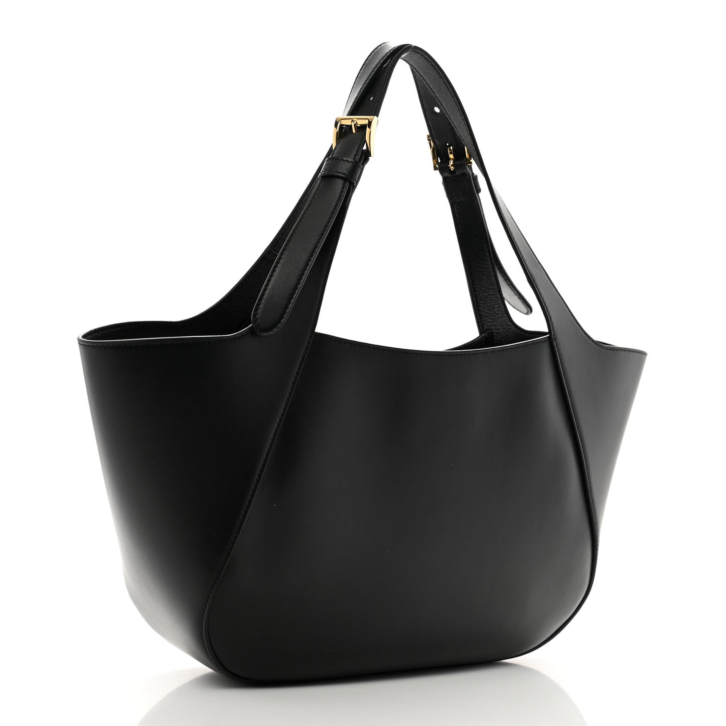 City Calfskin Metal Triangle Logo Tote Black