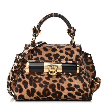 Salvatore Ferragamo Pony Hair Leopard Print Sofia Satchel Brown 1 of 9