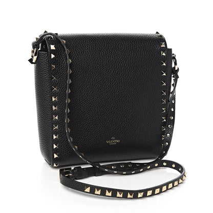 Valentino Garavani Pebbled Calfskin Rockstud Flip Lock Flap Messenger Black 2 of 8