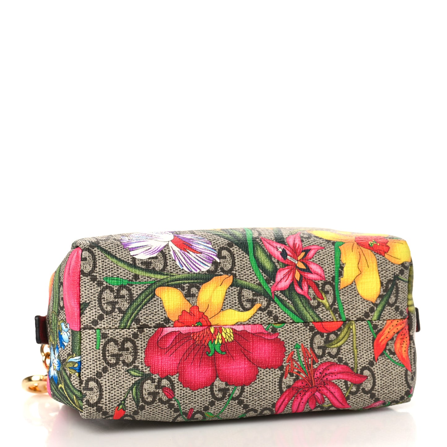 Soft GG Supreme Monogram Flora Calfskin Small Ophidia Cosmetic Case Beige Ebony Multicolor Rosso