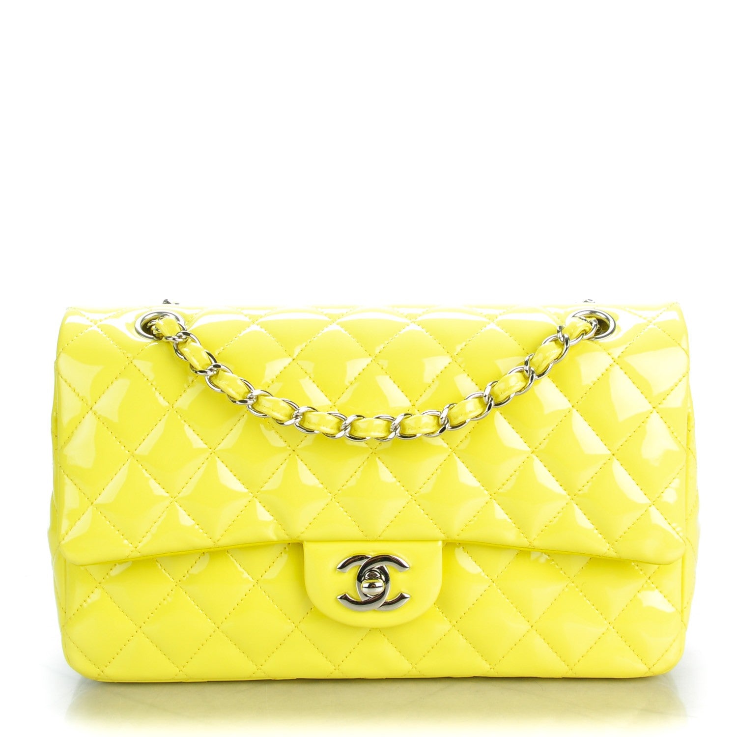 Chanel Patent Quilted Medium Double Flap Yellow 1 of 9