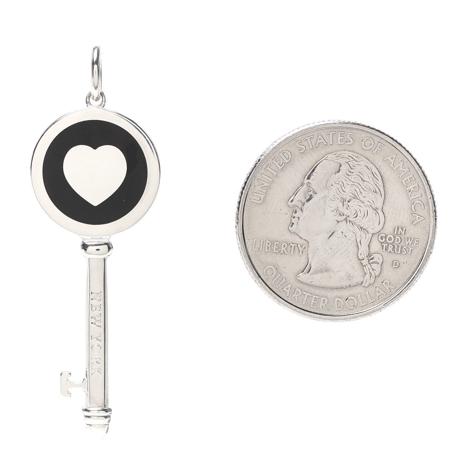 Tiffany Sterling Silver Enamel Keys Heart Key Pendant Black 2 of 4