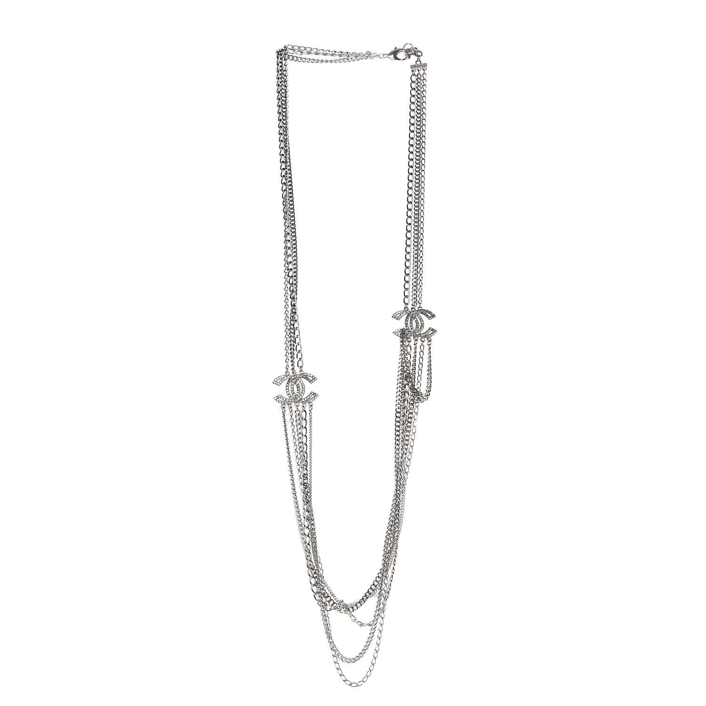 Baguette Crystal CC Multi Strand Chain Necklace Silver