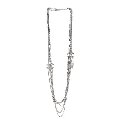Chanel Baguette Crystal CC Multi Strand Chain Necklace Silver 3 of 6