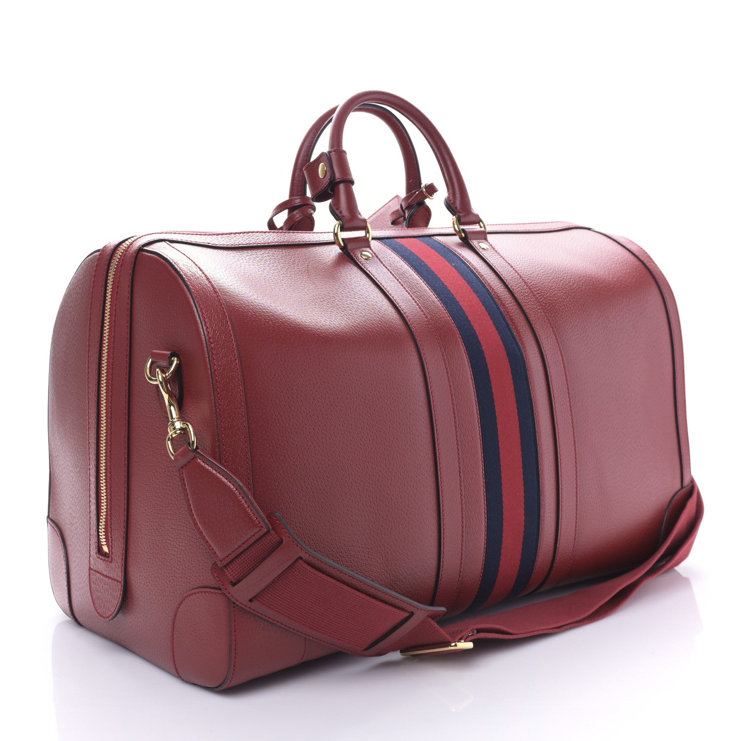 Gucci Textured Dollar Calfskin Web Large Savoy Duffle Bag Red 3 of 8