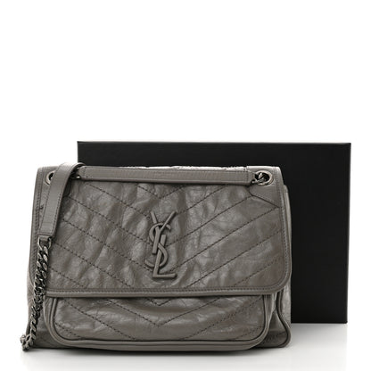 Saint Laurent Crinkled Calfskin Matelasse Monogram Medium Niki Chain Satchel Light Gray 14 of 14