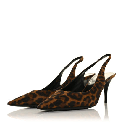 Saint Laurent Suede Leopard Print Slingback Pumps 37 Brown 3 of 9