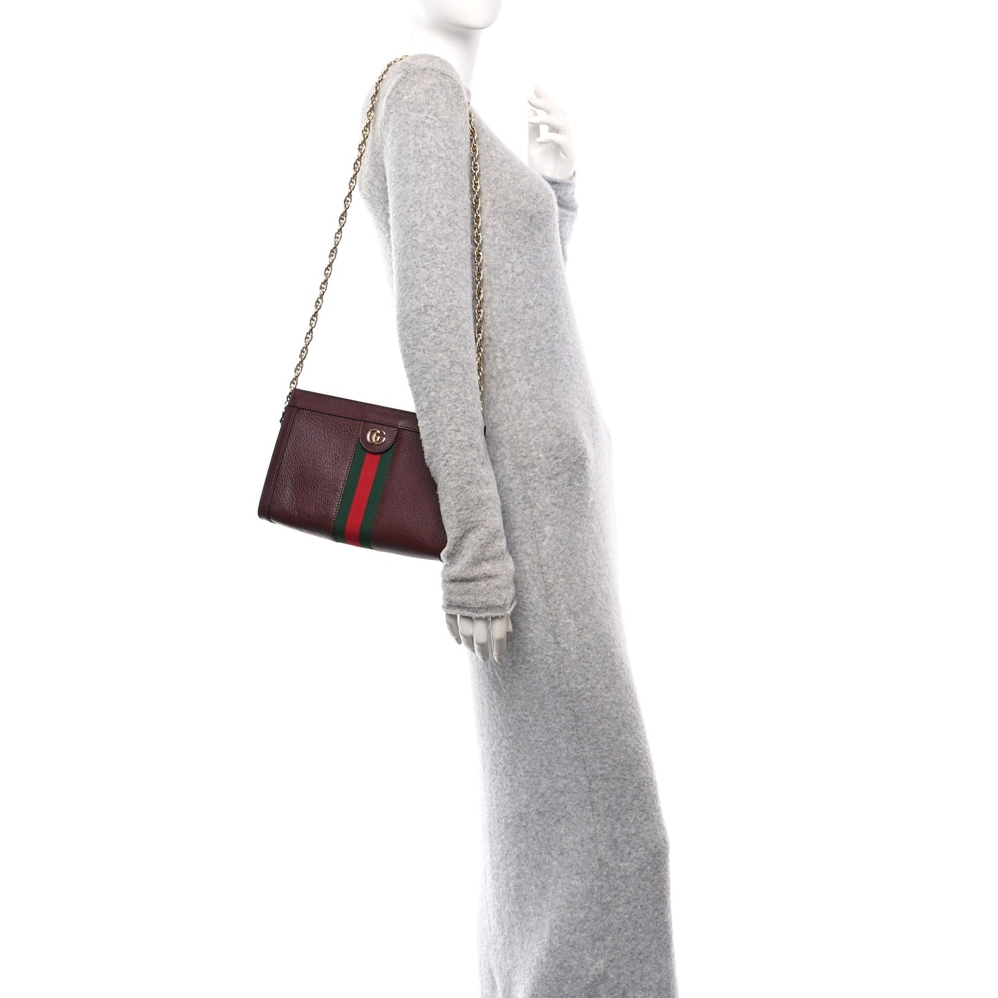 Calfskin GG Web Small Ophidia Chain Shoulder Bag Vintage Bordeaux