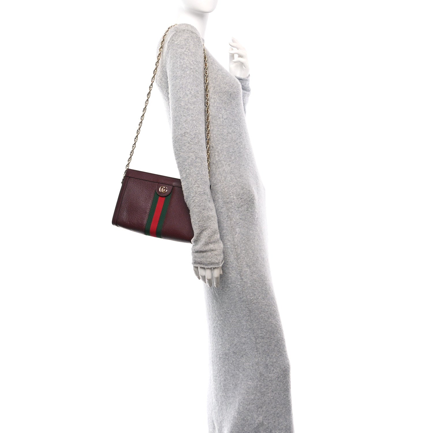 Gucci Calfskin GG Web Small Ophidia Chain Shoulder Bag Vintage Bordeaux 2 of 10