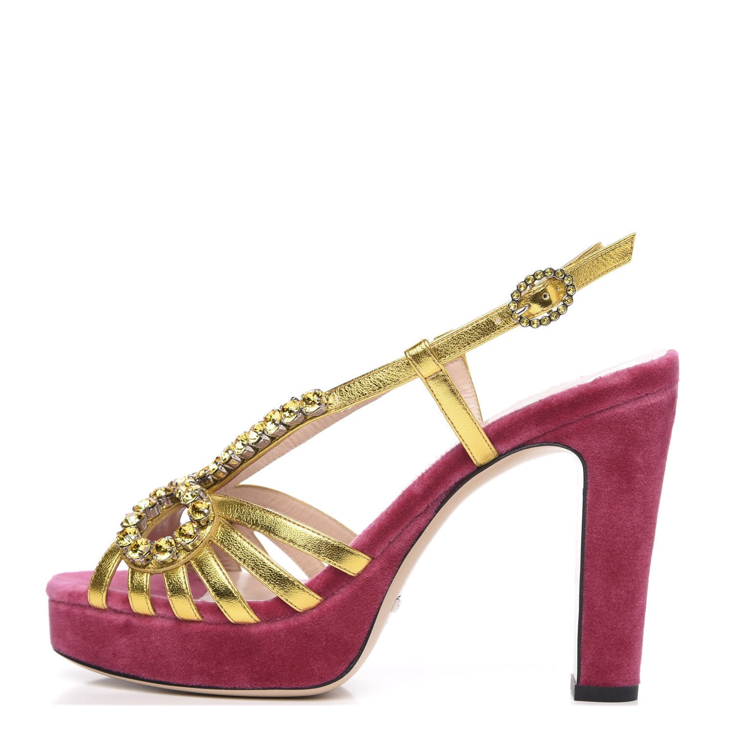 Velvet Nappa Crystal Zephyra Slingback Platform High Heel Sandals 37.5 Pink Gold