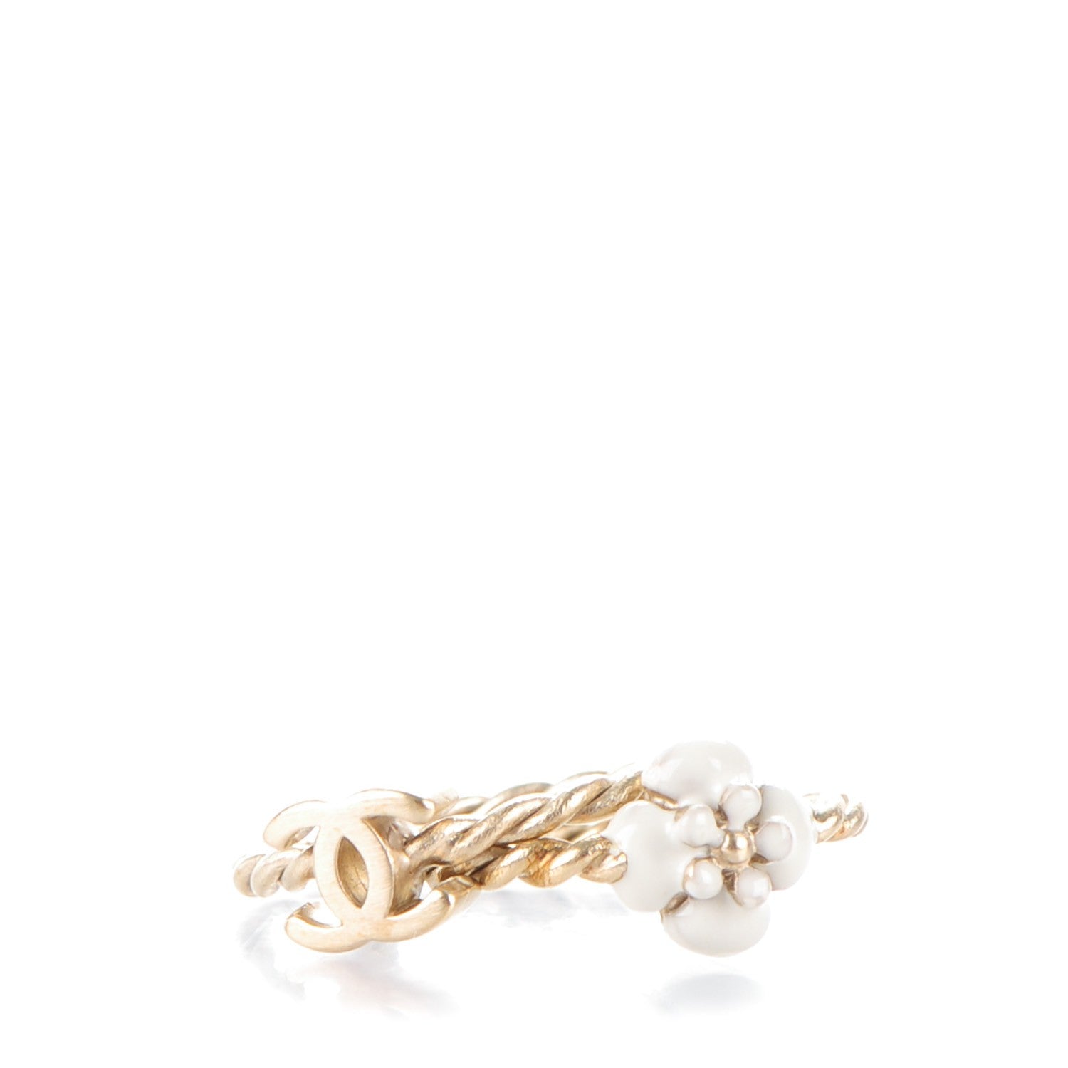 Chanel Enamel Camellia CC Ring Set Gold White 5 1 of 8